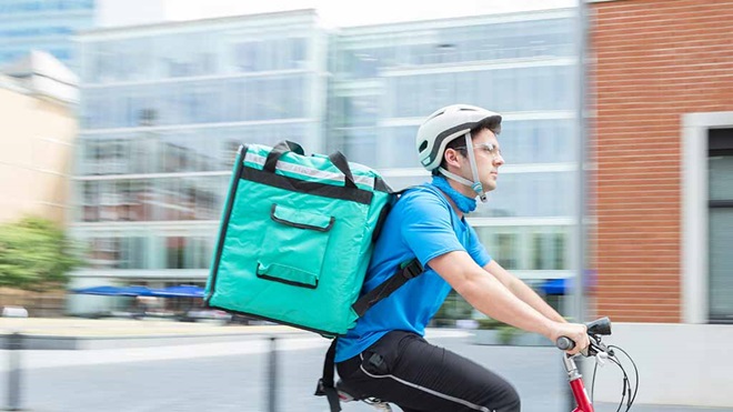 food delivery courier on bicycle